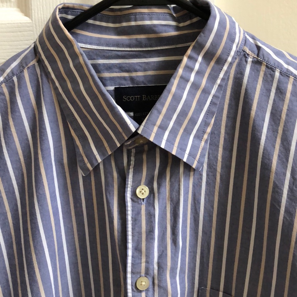 Scott Barber Mens XL Blue Striped Dress Shirt - Picture 2 of 6